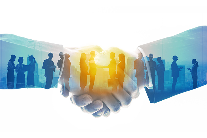 graphic of two hands shaking symbolising partnership and communication