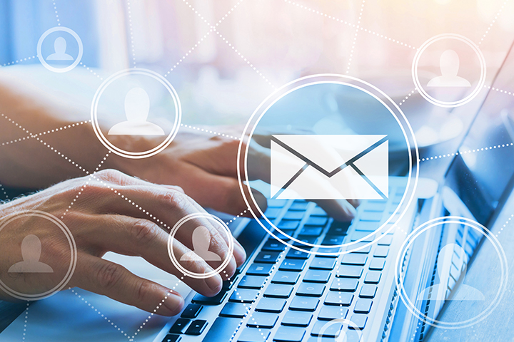 email marketing concept on blue background