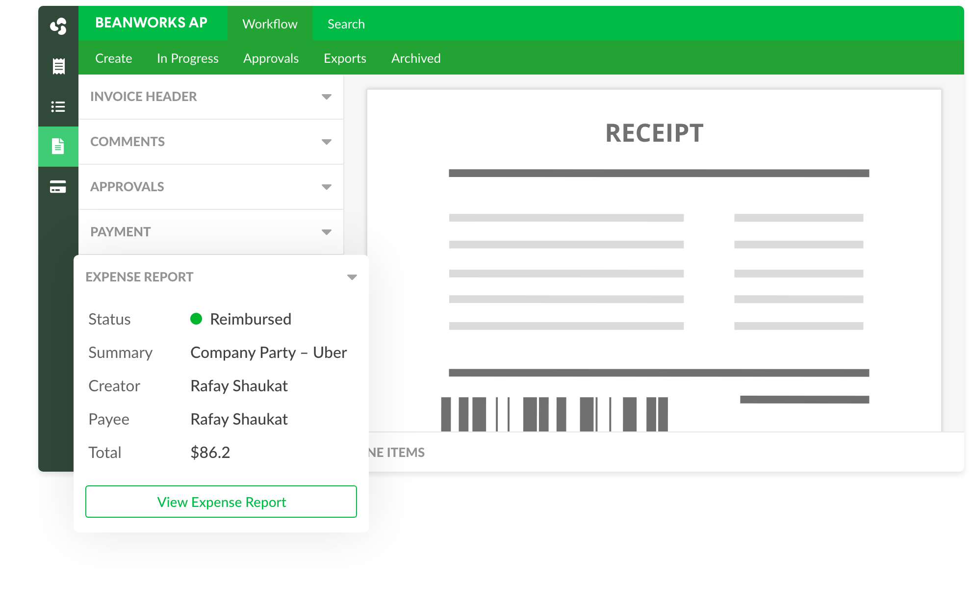 screenshot of erp integration