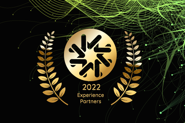 Quadient 2022 Experience Partner Awards emblem against abstract background 