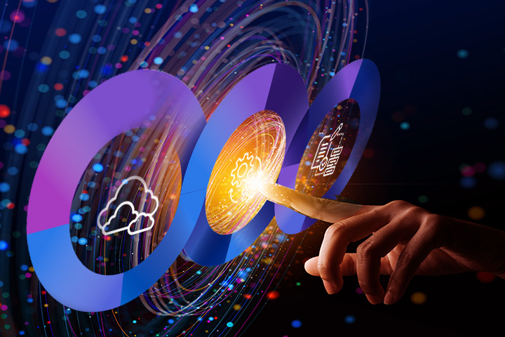 finger touching icon positioned against futuristic galaxy background