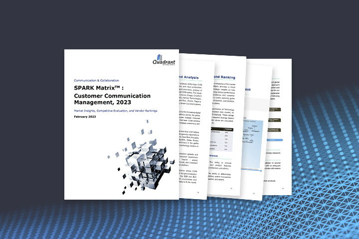 Thumbnail of the SPARK Matrix CCM 2023 report on blue abstract background