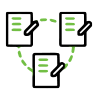 icon - 3 documents connected with a circle 