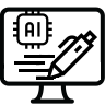 Computer monitor with writing pen and AI icon