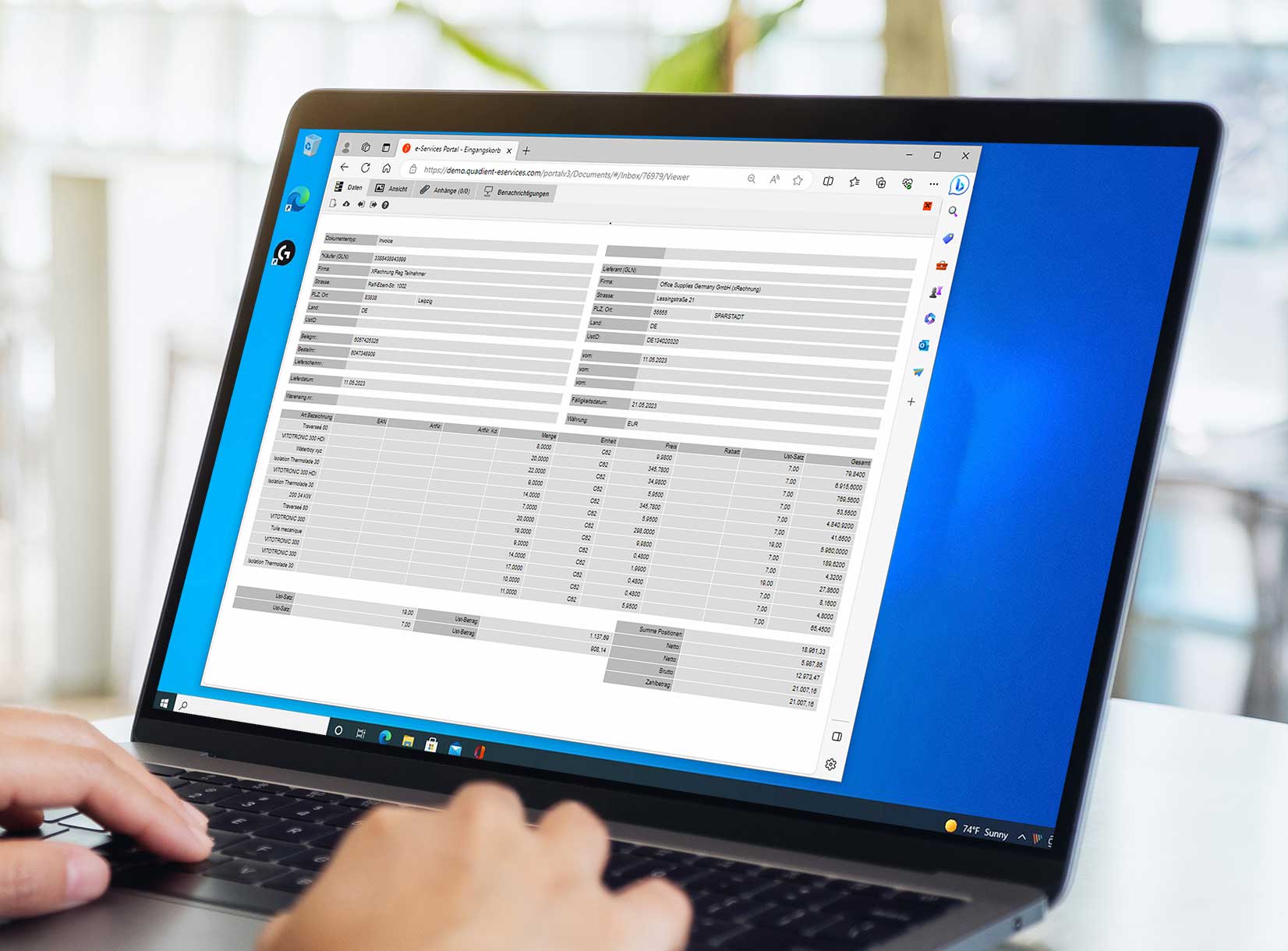 Screenshot einer XRechnung