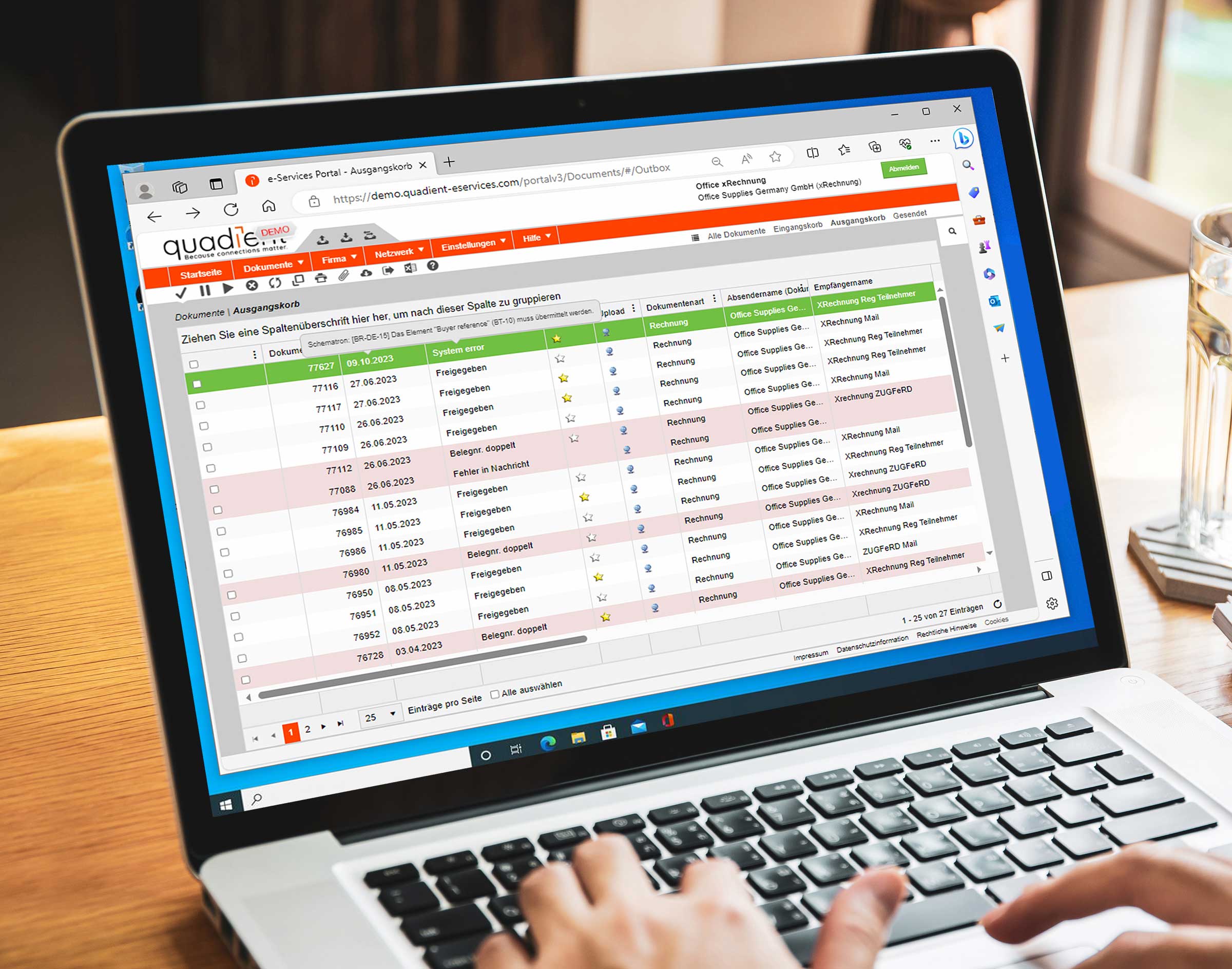 Screenshot mit einer Fehlermeldung
