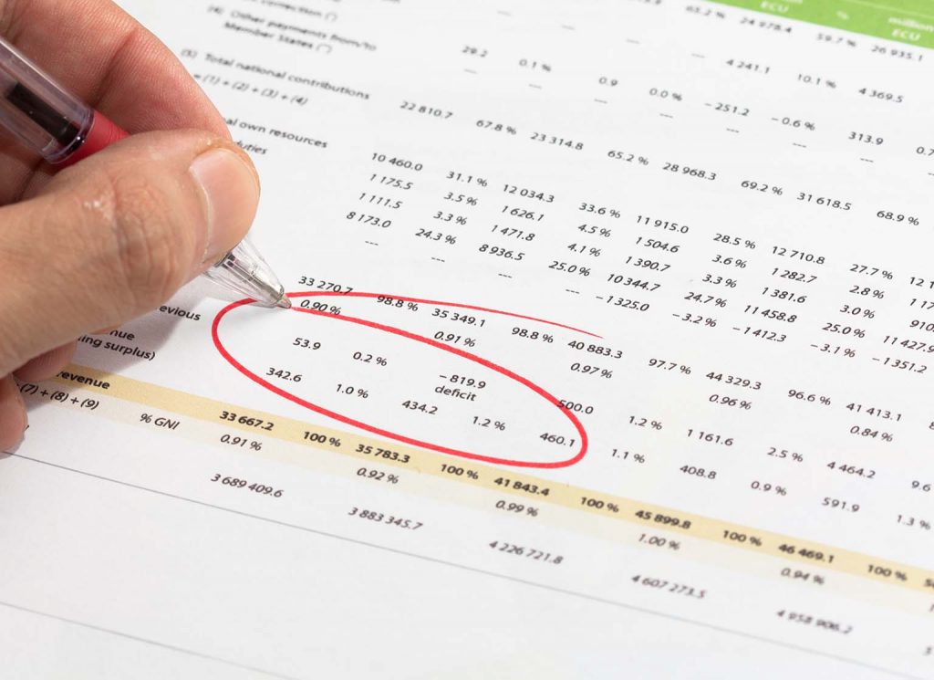 Accounting mistake and red pen