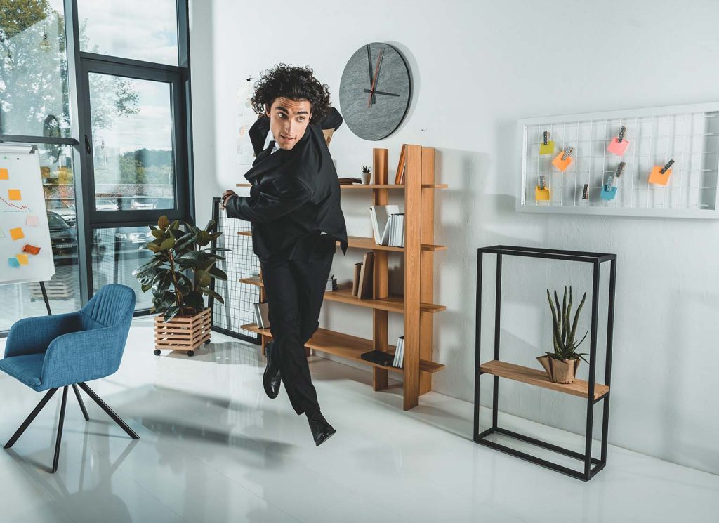 Man late running out the door