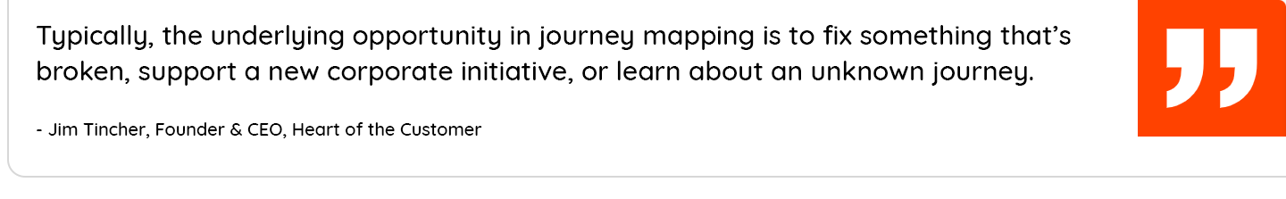 Typically, the underlying opportunity in journey mapping is to fix something that's broken, support a new corporate initiative or learn about an unknown journey.