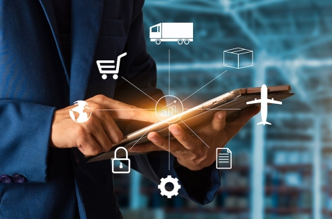 Mobiltelefon mit herumschwebenden Icons