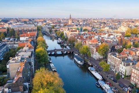 Panoramic aerial view of Amsterdam, Netherlands.