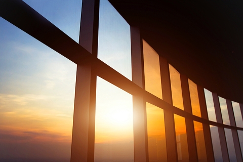 panoramic window in the office, abstract business interior background