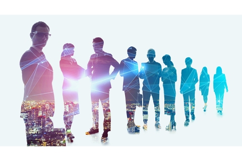 immagine astratta di un gruppo di uomini e donne d'affari schierati