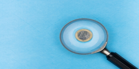 Magnifying glass on a 1 euro coin