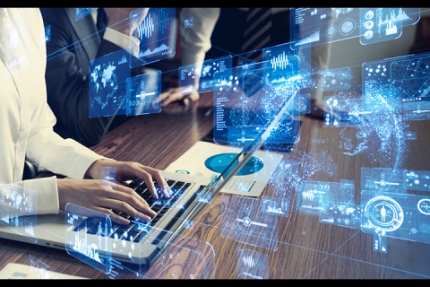 GUI (Graphical User Interface) concept. Futuristic, revolutionary systems emitting from computer