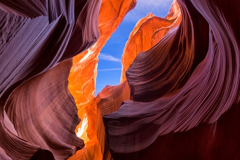 Wide angle view of sandstone formations in an Arizona canyon