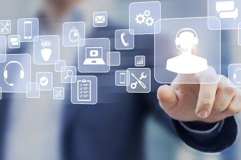 Technical support concept, business person touching helpdesk icon on screen, customer