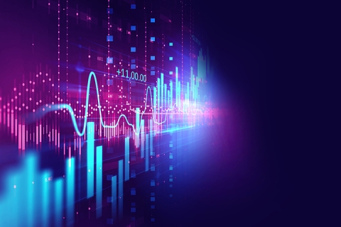  stock market graph on technology abstract background represent risk of investment, resolution, machine learning