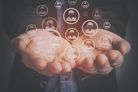 human resources connection floating on two opened hands