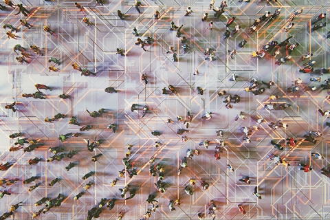 gens avec affichage de rue en réalité virtuelle