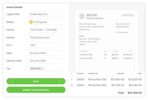 invoice automation screen shot