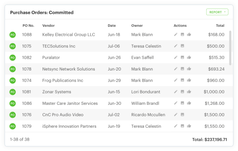 screenshot of purchase orders screen