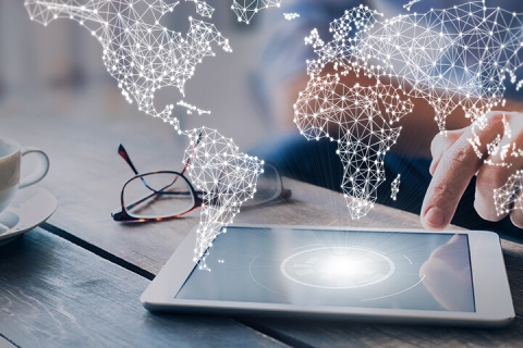 tablet displaying connected global business