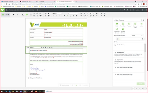 editing content template with built-in controls