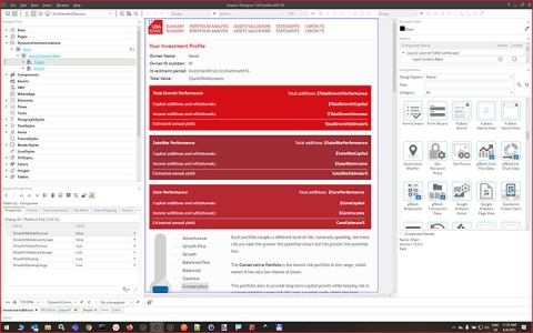user interface showing Flex Designer with reusable content components