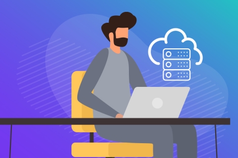 man working on cloud-based software