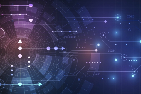 abstract background with digital arrows and gear showing forward motion