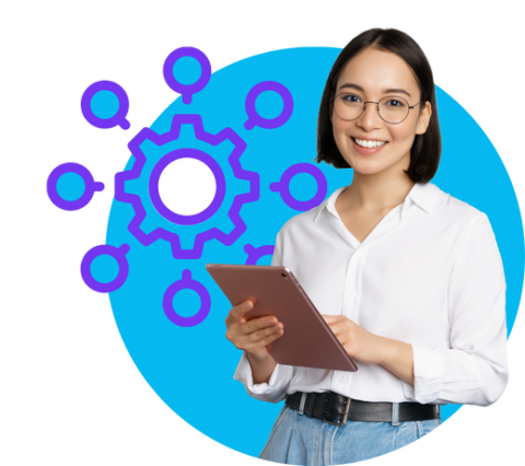 An AP professional and an icon symbolizing centralization