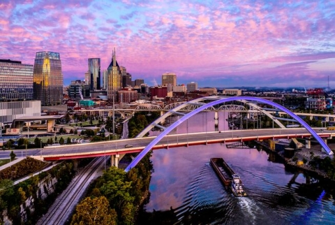 image of a bridge with purple sunset