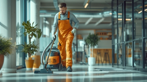 homme qui nettoie aspirateur