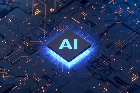 AI icon at center of communications infrastucure