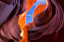 Wide angle view of sandstone formations in an Arizona canyon