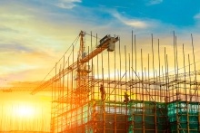 construction zone with sunrise sky in the background