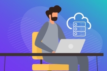 man working on cloud-based software