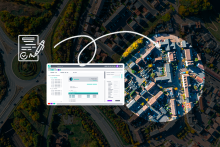 Inspire Designer user interface against background of UK housing